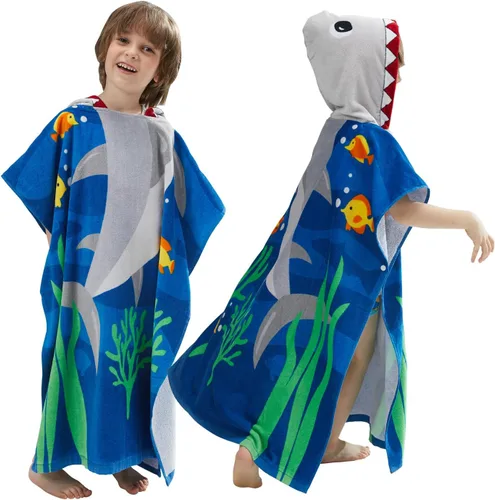 Miniatura 12 de BANGSAUR Toalla con capucha para niños, baño o playa, toallas de algodón suave para niñas, absorbente envolvente de piscina con capucha, poncho bata
