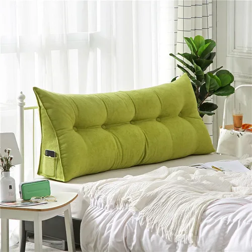 Miniatura 11 de Almohada grande con respaldo para cabecero, almohada de lectura, soporte de terciopelo, funda extraíble triangular para cama, sofá, cama doble Beige
