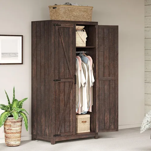 AMERLIFE Armario de granja, clóset con 2 puertas estilo granero, gabinete de almacenamiento de 71" con barra para colgar y estante, almacenamiento