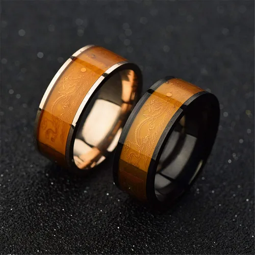 Miniatura 9 de Anillos creativos de moda para cumpleaños, día de San Valentín, diario, NFC, de acero inoxidable, chip de teléfono, goteo, aceite, patrón de dragón