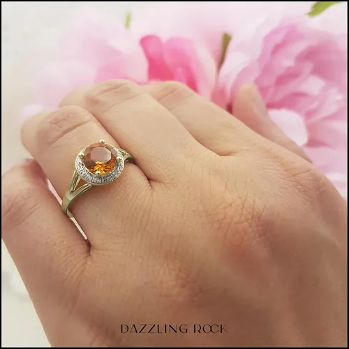 Miniatura 150 de Dazzlingrock Collection Anillo de compromiso redondo de 0.276 in con halo de diamante blanco y vástago dividido para ella en oro macizo de 14