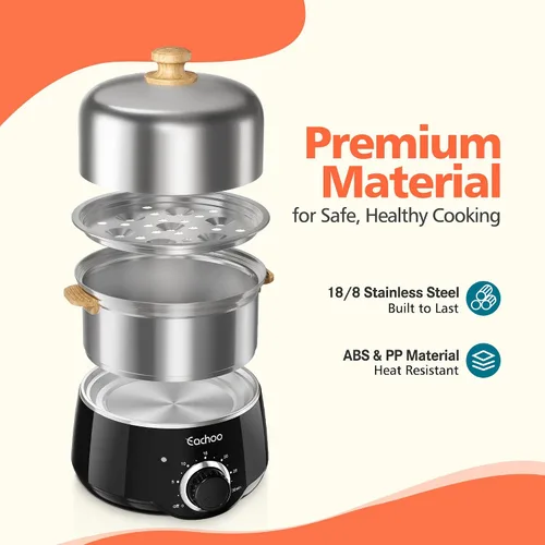 Miniatura 2 de CACHOO - Olla para huevos duros – Caldera rápida de acero inoxidable para 14 huevos con temporizador de 30 minutos y apagado automático, vaporizador