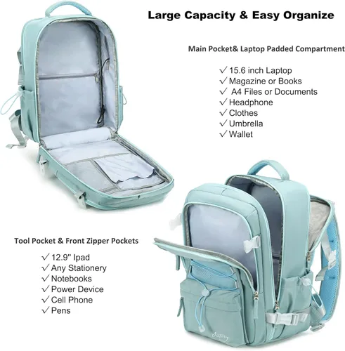 Miniatura 3 de AO ALI VICTORY Mochila de viaje para mujeres y hombres de 15.6 pulgadas para laptop, mochila de transporte, mochila grande para universidad, Verde