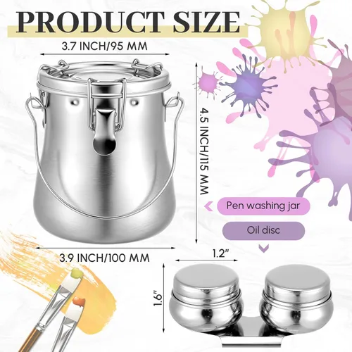 Miniatura 2 de Juego de 2 limpiadores de pinceles de acero inoxidable con doble inmersión para paleta, vaso, cepillo de pintura, soporte de lavadora portátil