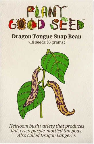 Plant Good Seed Semillas orgánicas de frijol dragón para plantar: vegetales de arbusto de reliquia, vainas blancas y moradas - Paquete de 18 semillas