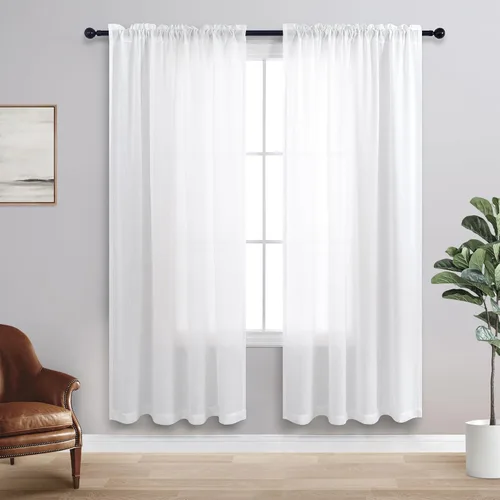 Miniatura 147 de KOUFALL Juego de 2 cortinas de puerta francesa, cortinas de lino para puerta/ventana, cortina transparente boho para cristal lateral delantero