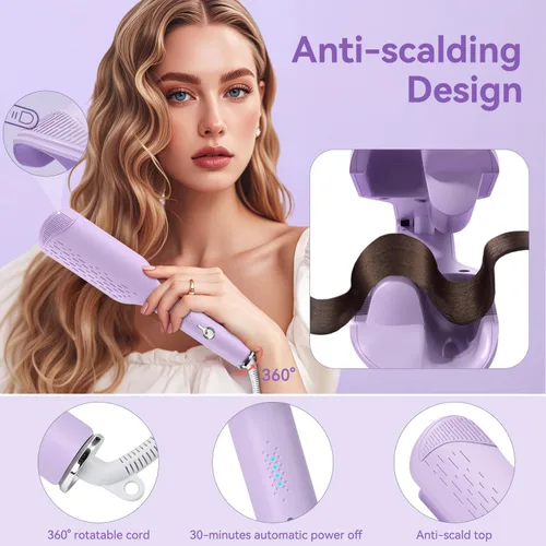 Miniatura 4 de Rizador de Cabello Ondulador de 1.25 Pulgadas, Rizador de Ondas Rovy con Protección Anti-Quemaduras, Rizador de Cabello de Ondas Profundas Iónico