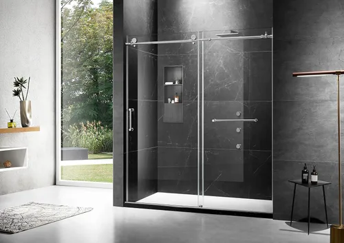 Puerta de ducha corredera sin marco, 76 pulgadas x 60 pulgadas, puerta de ducha de vidrio, puerta de ducha con vidrio templado transparente con