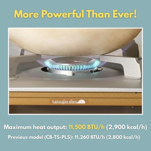 Miniatura 3 de Estufa de butano portátil Iwatani "Tatsujin" Slim CB-TS-5 y pinzas inoxidables y toalla de microfibra - Fabricado en Japón Estufa de butano de un