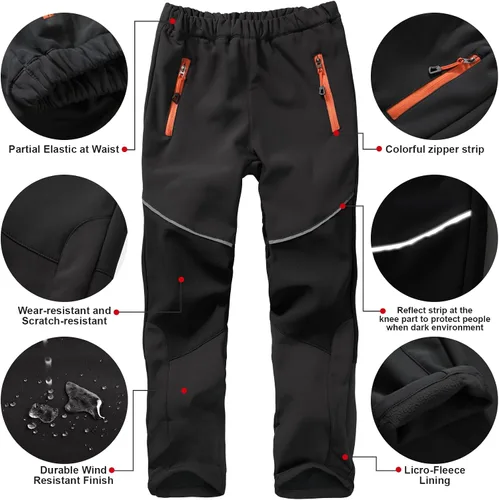 Miniatura 3 de Toomett Pantalones cargo de nieve para niños, niñas y niños al aire libre con forro polar suave Shell senderismo pesca esquí pantalones aislados