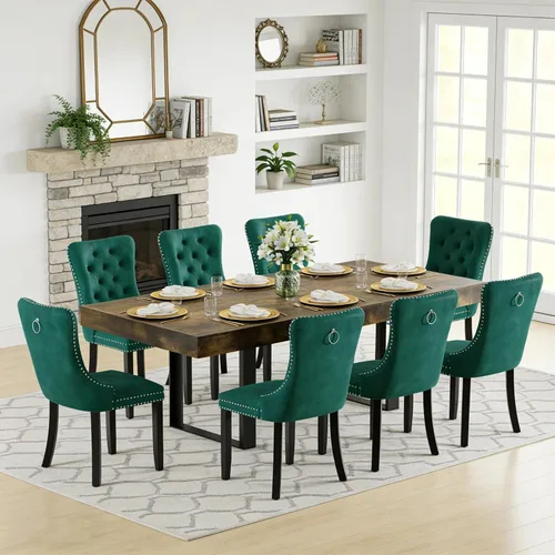 Miniatura 21 de Juego de mesa de comedor extensible de 5 piezas para 4, mesa de cocina de madera marrón de 63-78.7 pulgadas con 4 sillas acolchadas beige, juego