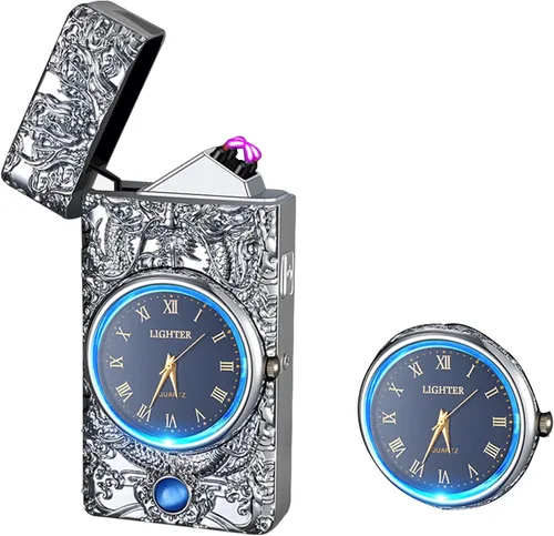 Miniatura 14 de Reloj Eléctrico Genial con Encendedor de Plasma de Doble Arco, Resistente al Viento, Recargable por USB con Indicación de Batería para Fuego, Dragón