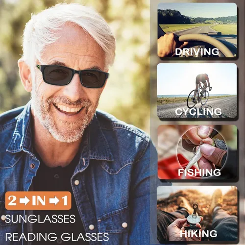 Miniatura 3 de Gafas de lectura anchas con luz azul para computadora, diseño deportivo, marco para cabeza grande, lentes fotocromáticos tintados