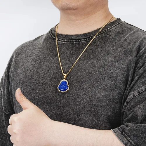 Miniatura 5 de WESTMIAJW Lucky Laughing Buda colgante cadena collares amuleto joyería para hombres, mujeres y niños, 23.6in, Piedra
