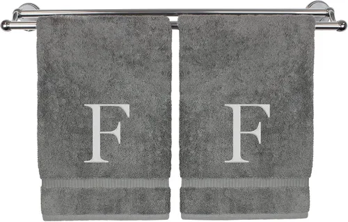 Miniatura 86 de Toalla de mano monogramada, regalo personalizado, juego de 2 - Toalla bordada con letra de bloque dorada - Extra absorbente 100% algodón turco