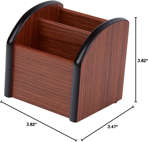 Miniatura 10 de STOBOK Soporte para bolígrafo de madera para escritorio, caja de bolígrafos de madera, organizador de escritorio multiusos, soporte de lápiz