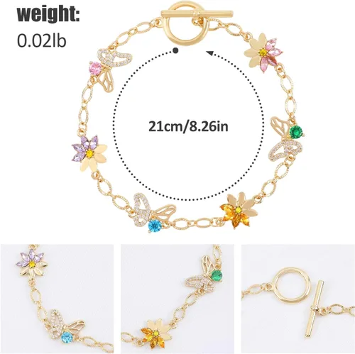 Miniatura 2 de Gold Plated Sunflower Butterfly Chain Bracelet for Women Sunflower Butterfly Chain Bracelet Rhinestone Insect Flower Alloy Bracelet Charms Bracelet