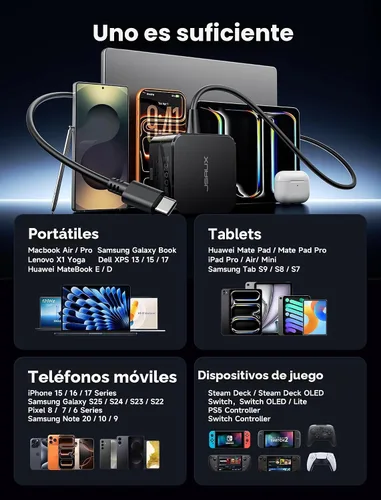 Miniatura 7 de JSAUX Cargador USB C de 45 W para Steam Deck/OLED, cable de 5 pies tipo C PD 3.0 de 45 vatios de carga rápida compatible con Steam Deck
