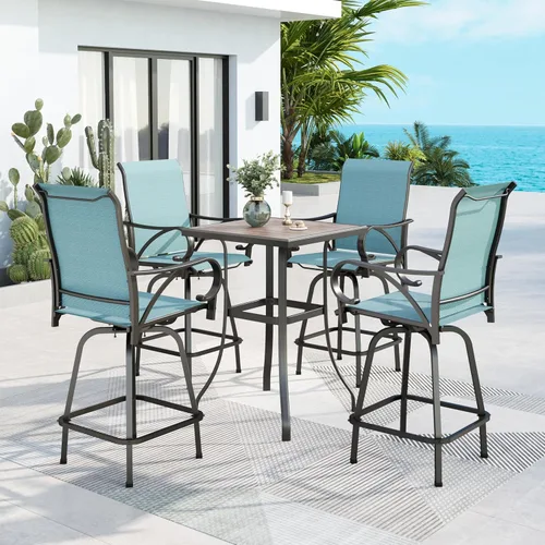 Miniatura 17 de Juego de 4 taburetes de bar para exterior de MFSTUDIO, sillas giratorias de patio con altura de barra, barras de bar de patio con respaldo alto