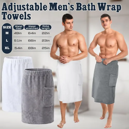 Miniatura 2 de Tudomro 2 toallas de baño para hombre, toalla grande de rizo ajustable con bolsillo para después de la ducha, para hombres, regalo, spa, Gris