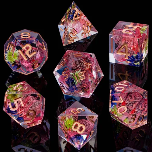 Miniatura 2 de ARUOHHA - Juego de dados azules de resina DND de 7 piezas, juego de dados translúcidos hechos a mano para RPG, juego de dados poliédricos de borde
