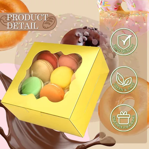 Miniatura 3 de KPOSIYA 65 cajas de panadería con ventana de 6 x 6 x 3 pulgadas, cajas de galletas de 5 estilos, cajas pequeñas de pastelería para dulces, postres