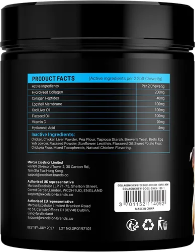 Miniatura 7 de Colágeno para perros – 150 masticables – Suplemento para articulaciones, piel y pelaje con ácido hialurónico, membrana de cáscara de huevo