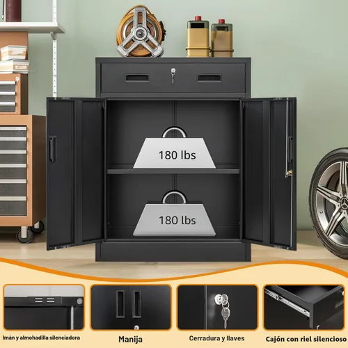 Miniatura 4 de Wanfu Gabinete de almacenamiento de metal, 36 pulgadas de alto x 28 pulgadas de ancho x 16 pulgadas de profundidad con 1 cajón y estante ajustable