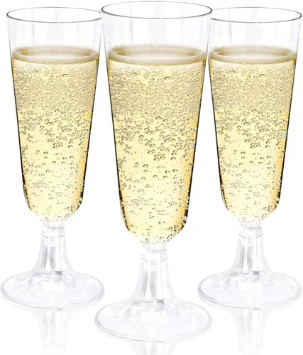 BUCLA Paquete de 100 copas de champán de plástico transparente, copas de champán de plástico de 5 onzas, vasos desechables transparentes de alta