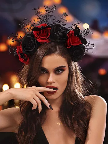 Woeoe Diadema de Halloween FLower con diseño de araña, Día de los Muertos, diseño floral, para disfraz de murciélago y fiesta para mujeres y niñas