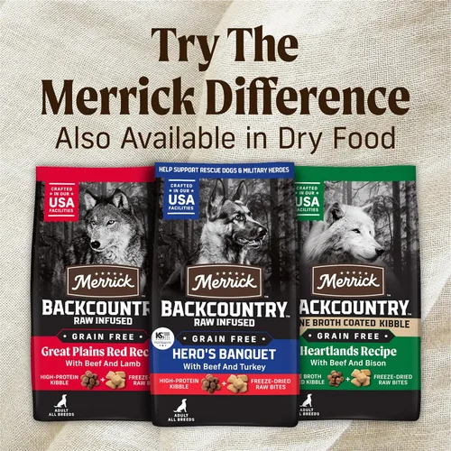 Miniatura 9 de Merrick Backcountry - Alimento enlatado prémium sin granos, receta húmeda suave y saludable, cena de pollo real, paquete de 12 latas de 12.7 onzas