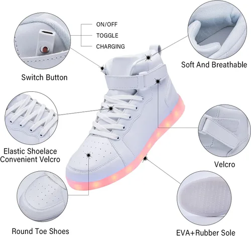 Miniatura 3 de Zapatos con luz LED para niños, tenis de caña alta para niños y niñas, zapatos de baile de hip-hop para Halloween, fiesta de Navidad con carga USB