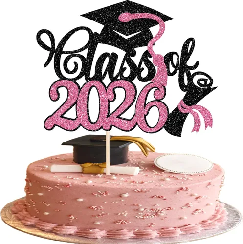 Miniatura 30 de Rsstarxi 1 paquete de decoración de pastel con purpurina para la clase de 2026, decoraciones de graduación 2026, tapa de felicitaciones