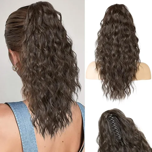 Miniatura 20 de REECHO Extensión de cola de caballo, extensión de cola de caballo de 18 pulgadas con clip de garra para mujer, extensiones de cabello largo, rizado