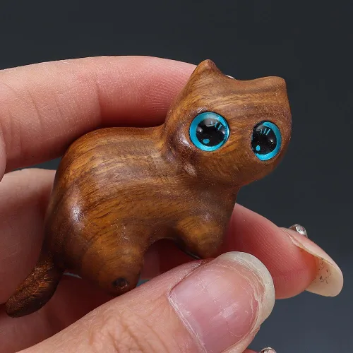 Miniatura 3 de gofidin Gato tallado en madera hecho a mano, gatito tallado a mano, estatua de madera, estatua de gato, manualidades, estatuas conmemorativas