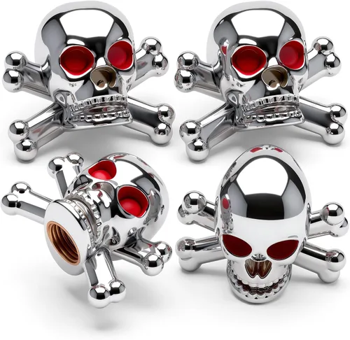 Miniatura 11 de 4 tapones de válvula de neumático estilo calavera, con anillo de goma O, cubiertas universales de vástago de válvula de neumático de núcleo de cobre