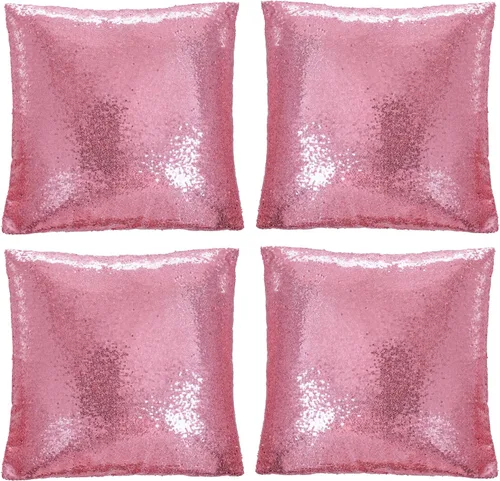 Miniatura 13 de SquarePie Juego de 4 fundas de almohada de lentejuelas de 18 x 18 pulgadas, fundas de almohada decorativas con purpurina dorada brillante