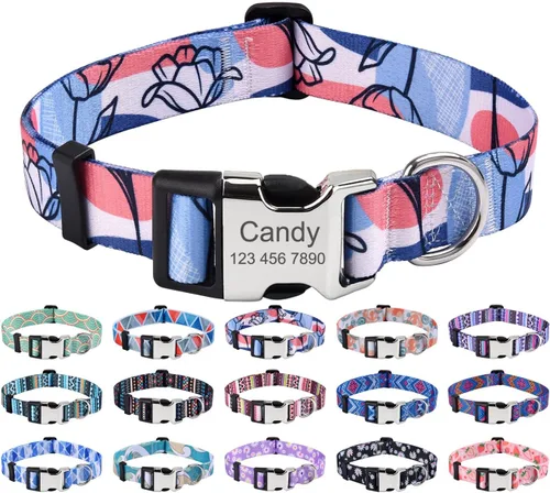 Miniatura 12 de Collares de perro personalizados Mihqy, collar de perro personalizado con nombre y número de teléfono, múltiples patrones y 4 tamaños, collar