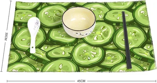 Miniatura 2 de Cucumber Slices Placemats Set of 6 Resistant Table Mats Washable Place Mats for Dinner Party Table Decoration