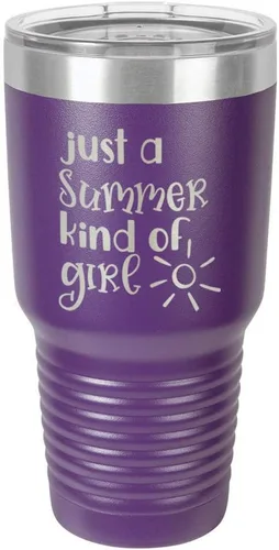 Miniatura 18 de JUST A SUMMER KIND OF GIRL Vaso de 30 oz con pajita y tapa superior deslizante Taza de viaje de acero inoxidable Comparar con Yeti Rambler