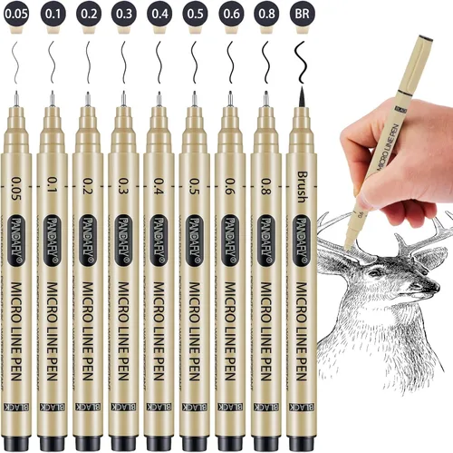 Miniatura 8 de PANDAFLY Black Fineliners - Bolígrafos de punta ultrafina de 6 tamaños, tinta de archivo impermeable, bolígrafo de arte negro para dibujar