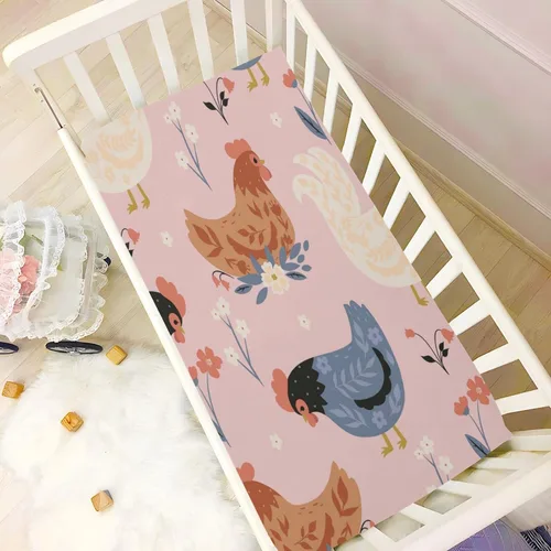 Miniatura 5 de Lindas sábanas de cuna de pollos y flores para niños y niñas, sábanas bajeras para cuna de bebé, suaves y transpirables, sábanas para minicuna de 52