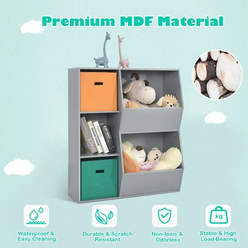 Miniatura 6 de HONEY JOY Organizador de almacenamiento de juguetes para niños con 5 cubículos, estantería y estantería para niños con 2 cajas de almacenamiento