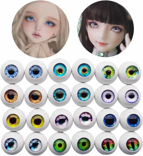 Julie Wang 48 piezas de 12 estilos redondos de plástico para ojos de pupila de cristal para accesorios de Halloween, máscaras, esculturas, hacer