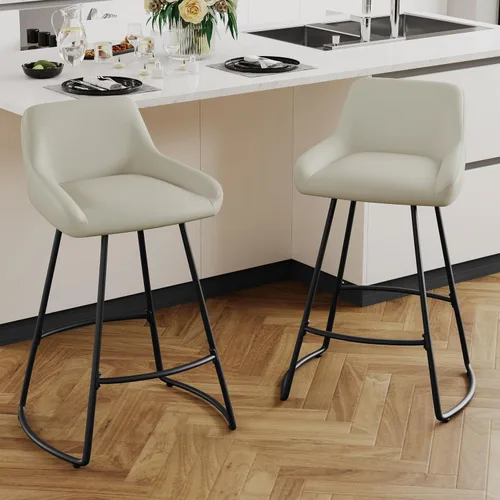 Miniatura 10 de Alunaune Juego de 2 taburetes de bar de 24 pulgadas, de piel sintética de mediados de siglo, sillas de bar modernas para comedor con patas traseras