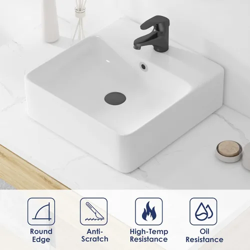 Miniatura 4 de Lavabo Rectangular de Baño de 16" x 16", Eridanus Lavabos de Montaje en Pared Lavabo Flotante de Encimera con Rebosadero, Cerámica Blanca Tipo