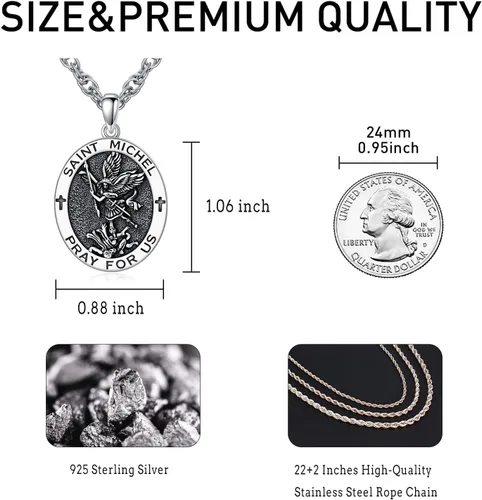 Miniatura 71 de CEKAMA - Collar de plata de ley 925 con dije de amuleto para hombres y mujeres, con cadena de 0.098 in, 22 pulgadas + 2 pulgadas