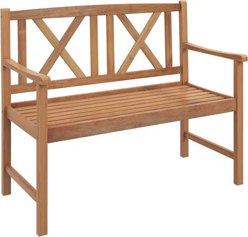 Miniatura 10 de Tangkula Banco de dos plazas de madera de acacia para exteriores, banco de jardín para 2 personas con reposabrazos y respaldo, muebles de madera