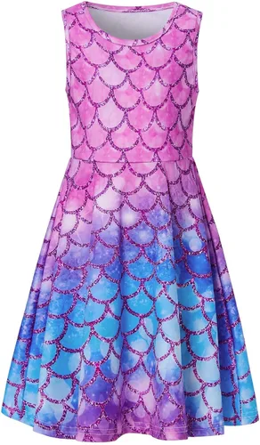 Miniatura 18 de Funnycokid Vestido de Sirena para Niñas, Sin Mangas, de Verano, para Cumpleaños, de Fiesta con Volantes, Ropa de 4 a 13 Años