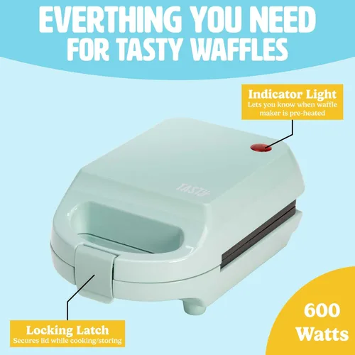 Miniatura 5 de Tasty Mini - Gofrera antiadherente, perfecta para gofres individuales, hash browns, brownies y más, resultados rápidos, fácil de limpiar, 600W